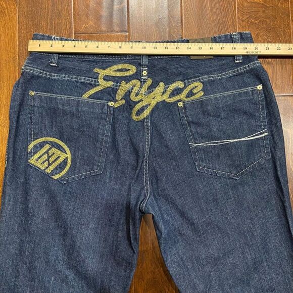 Enyce Vintage Y2K Embroidered Straight Leg Denim Blue Gold Jeans Men's 40 x 34 - Picture 9 of 11